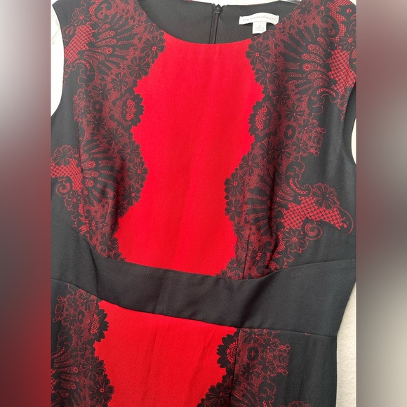 New York & CO Red and Black Sleeveless Lace Sheath  Dress, size 10 EUC - Picture 7 of 11